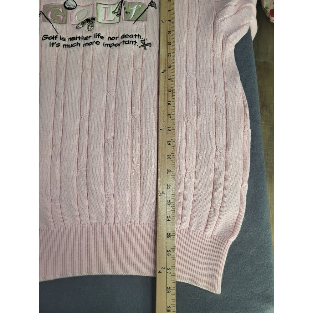 VTG La Mode Women's XL Golf Embroidered Cable Knit Pink Sweater Whimsy Grandma - Picture 5 of 8